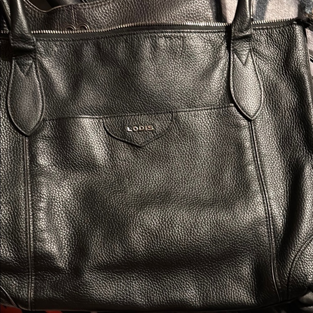 Lodis Black Leather Tote Bag